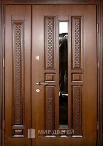 Дверь железная со стеклопакетом и резьбой №81 внешняя - фото